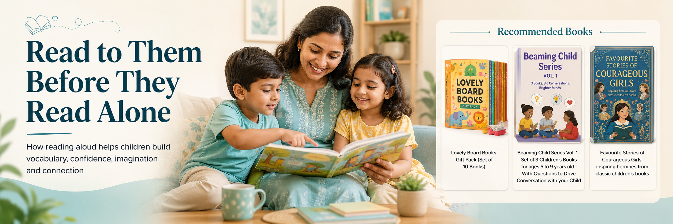 Parent reading aloud to children during an interactive shared story session at home