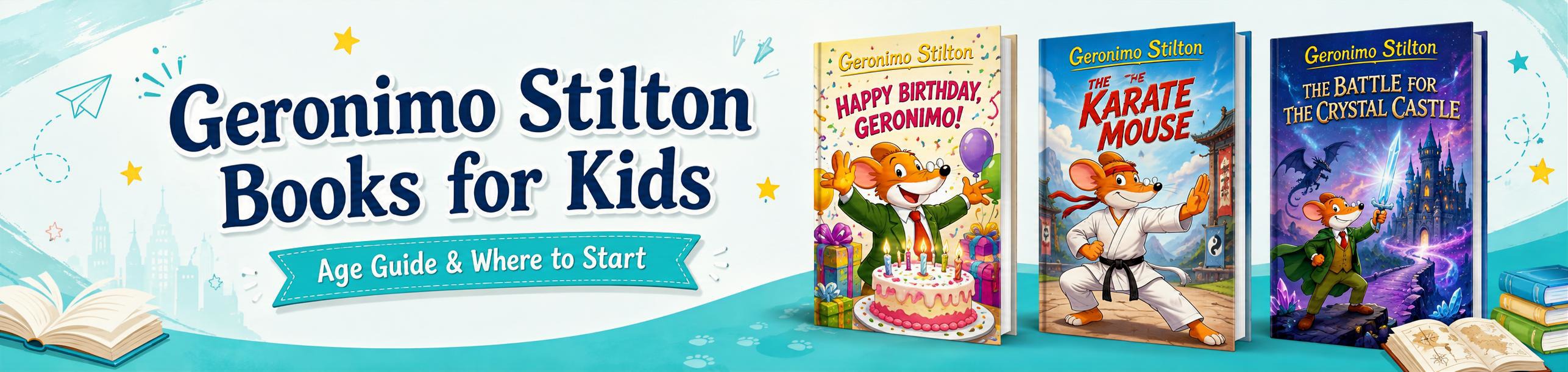 Geronimo Stilton books for kids showing mystery, sports and fantasy reading choices